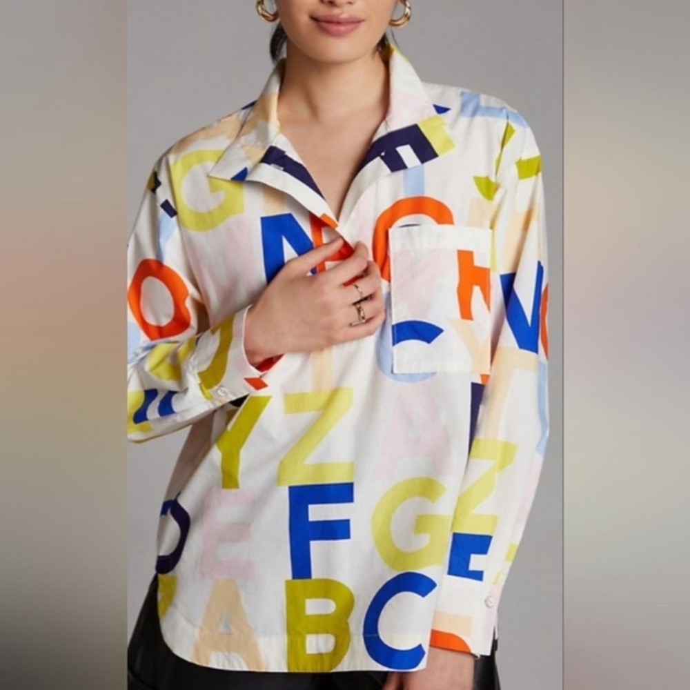 Anthropologie Maeve Breezy Letters Blouse
